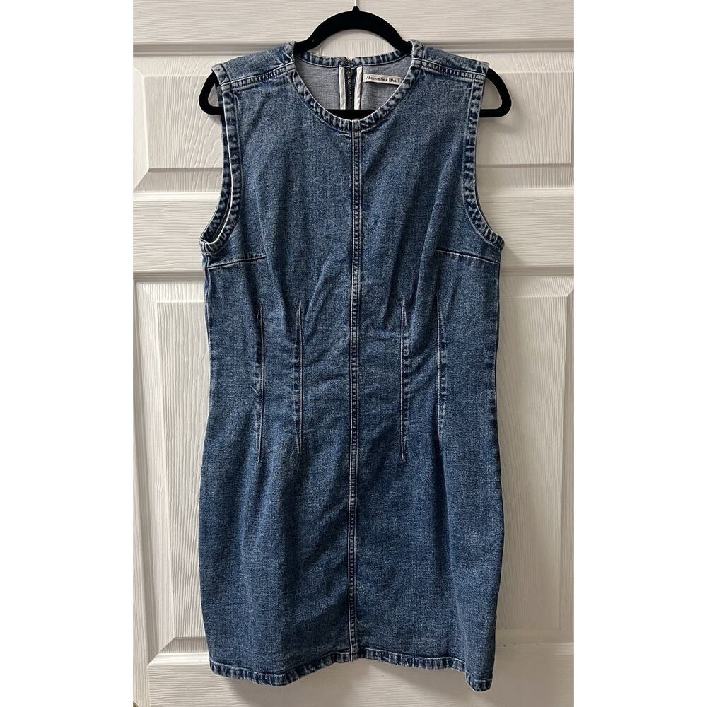 Abercrombie & Fitch Sleeveless Shell Denim Mini Dress - Size LT Large Tall - Picture 2 of 6